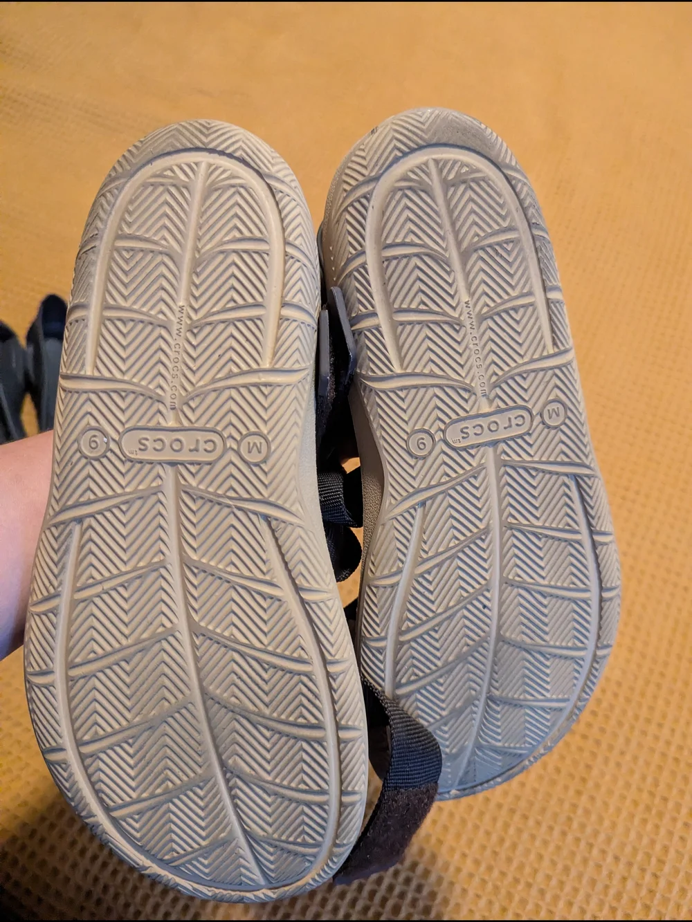 CROCS Strapped Sandals with Tan Footbed, 9